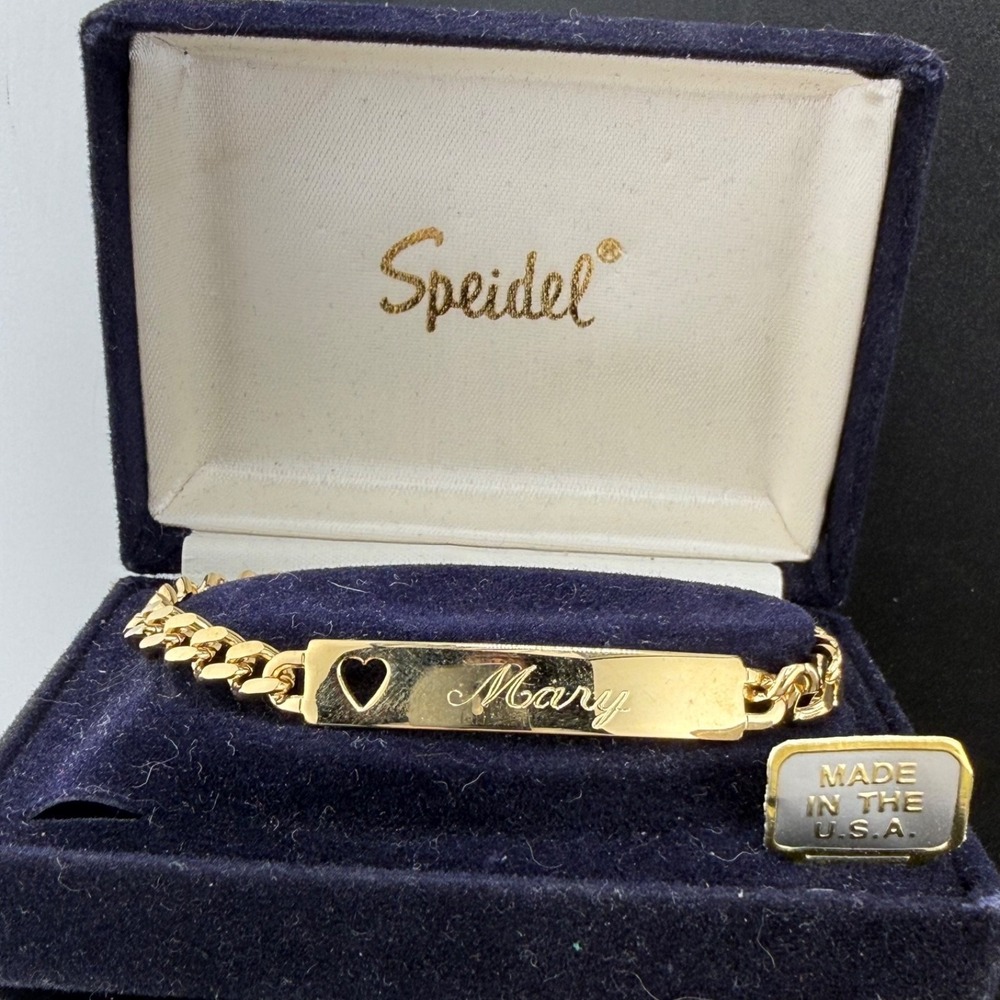 Vintage Speidel ID Bracelet Gold Tone "Mary" With Box 7"